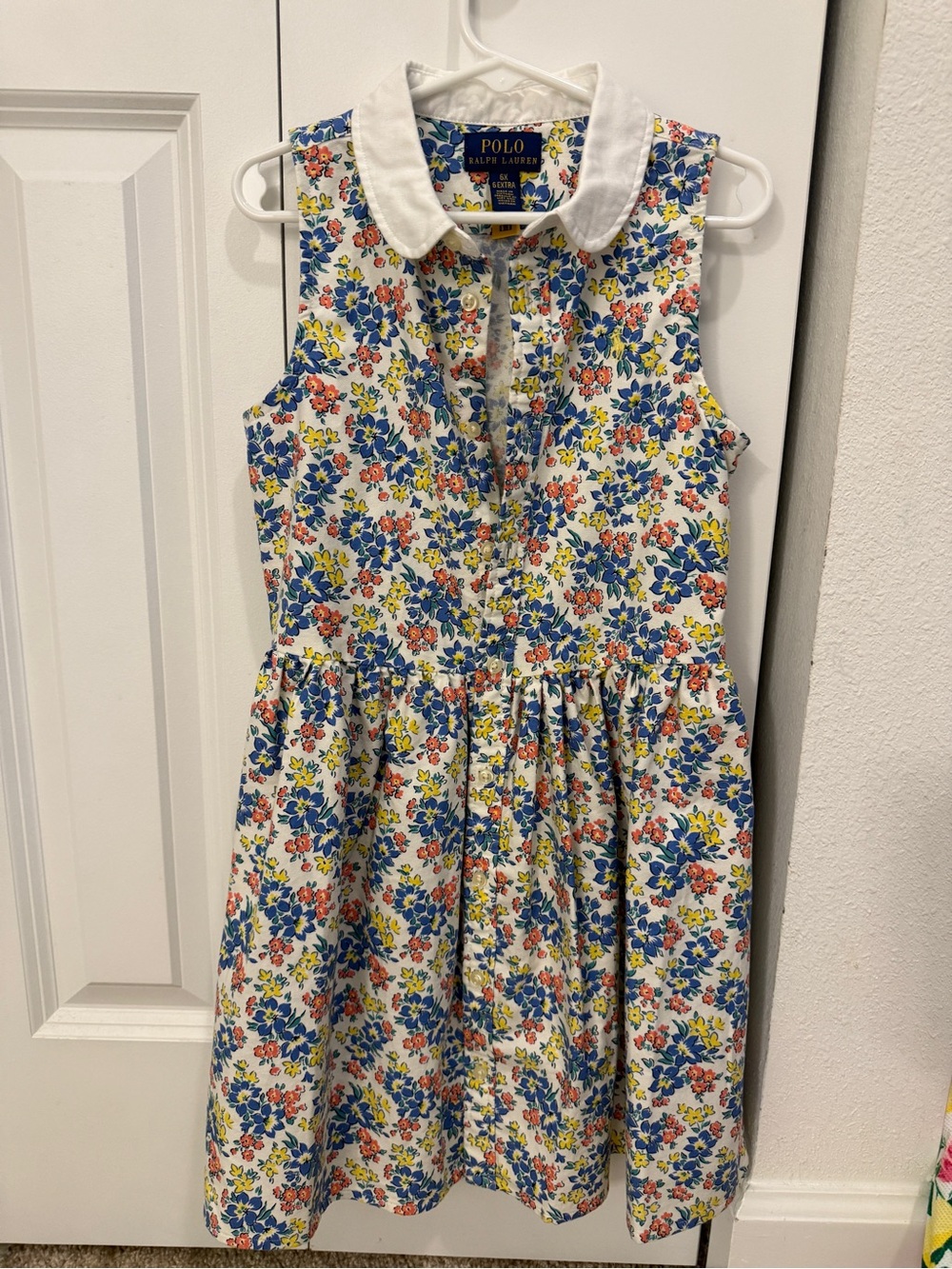 Polo by Ralph Lauren White Floral Sleeveless Dress - Blue, Yellow, Coral